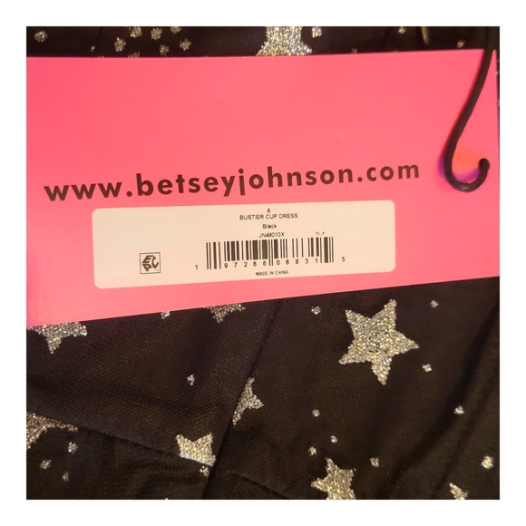 NEW Betsey Johnson Bustier Cup Silver Stars Midi Dress Black Mesh Tiered Size 8 - Picture 11 of 16